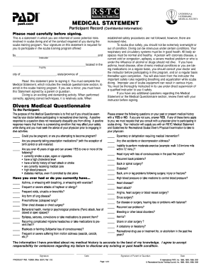 Scuba Diving Medical Statement and Questionnaire