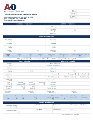 Legal Document Processing & Messenger Services Form