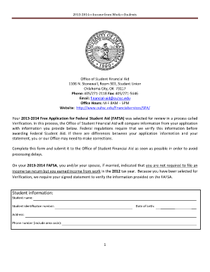 2013-2014 Income Verification Form for Students