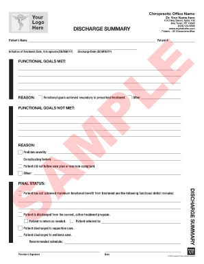 Discharge summary sample - Discharge Date - Chiropractic Paperwork