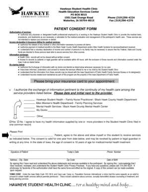 Hawkeye Student Health Clinic Patient Consent Form