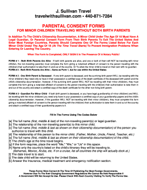 US Parental Consent Form for Minor Travel