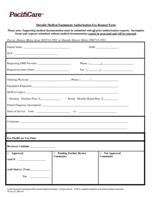 Durable Medical Equipment Authorization Fax Request Form