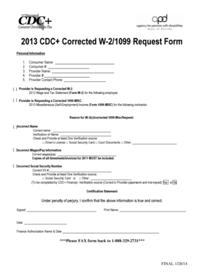 2013 CDC+ Corrected W-2/1099 Request Form