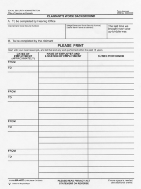 Social Security Work Background Form