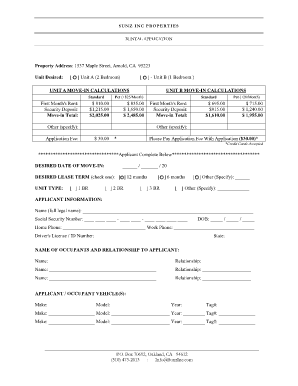Sunz Inc Rental Application