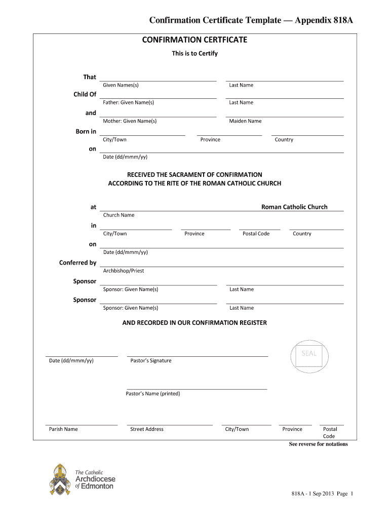 Confirmation Certificate Template - Fill Online, Printable Regarding Roman Catholic Baptism Certificate Template