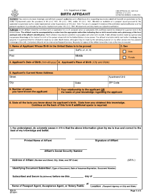 Birth Affidavit - US Department of State - state