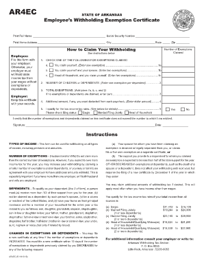 Arkansas Employee’s Withholding Exemption Certificate