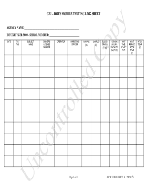 GBI Mobile Testing Log Sheet