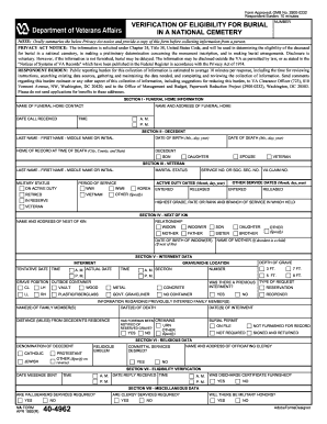 Verification of Eligibility for Burial in a National Cemetery