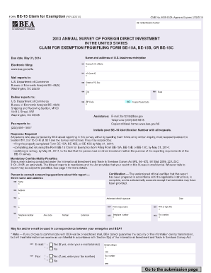 Form BE-15 Claim for Exemption