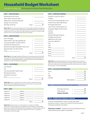 Household Budget Worksheet