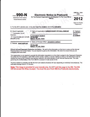 IRS Form 990-N Electronic Notice 2012