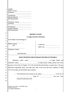 Joint Petition for Summary Decree of Divorce