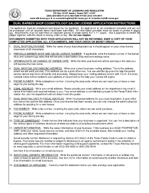 Texas Dual Barber Shop Cosmetology Salon License Application