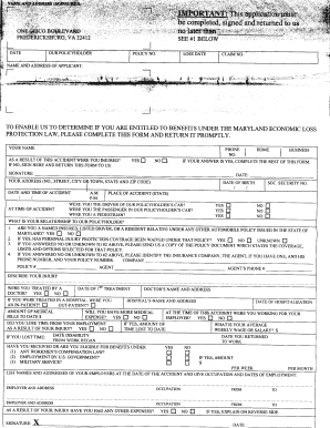 Maryland Economic Loss Protection Claim Form