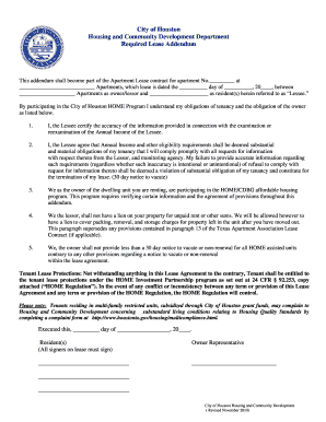 City of Houston HOME Program Lease Addendum
