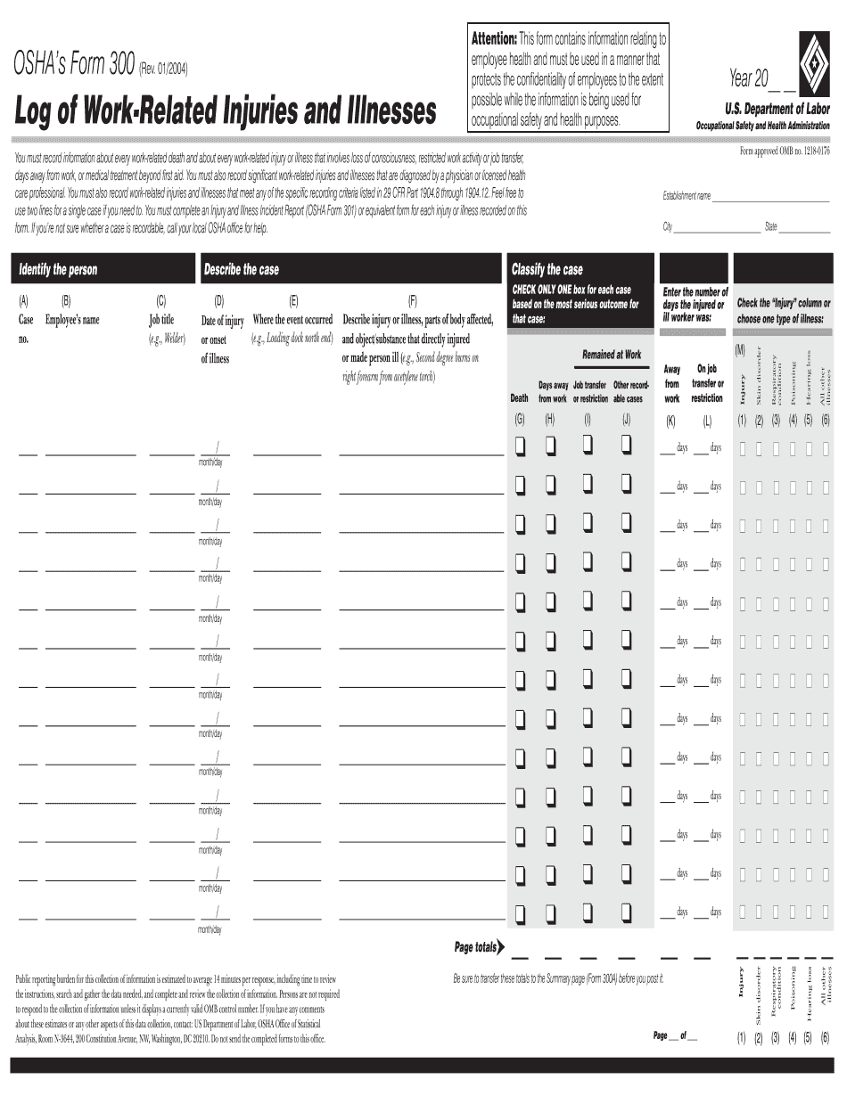 Osha 300 2022 form printable blank pdf online