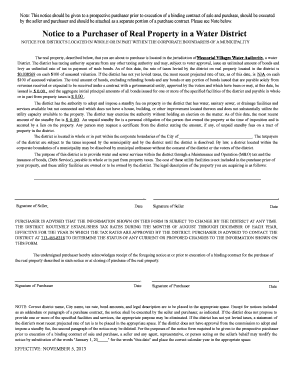 Notice to Purchaser of Real Property in a Water District
