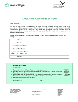 Departure Confirmation and Security Deposit Refund Form