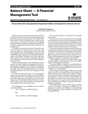 MF291 Balance Sheet -- A Financial Management Tool - K-State ... - ksre ksu