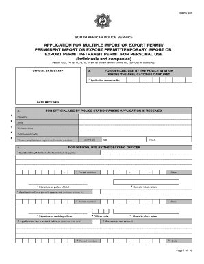 SAPS 520 Firearm Import/Export Permit Application