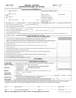 Grand Rapids Corporation Income Tax Return