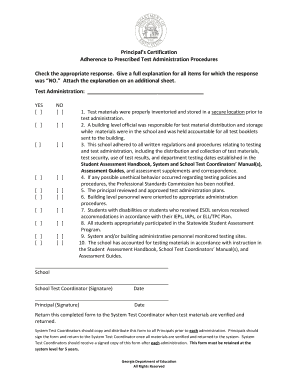 Principal's Certification of Test Administration