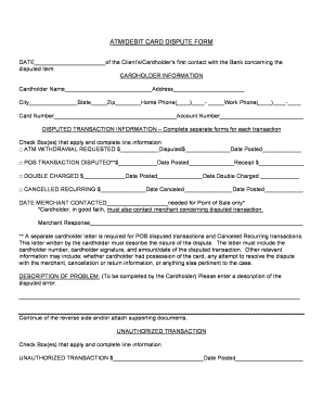 ATM/Debit Card Dispute Form