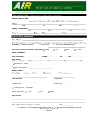 Air Pre-Employment Screening Service Agreement
