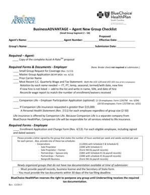 BusinessADVANTAGE Agent New Group Checklist