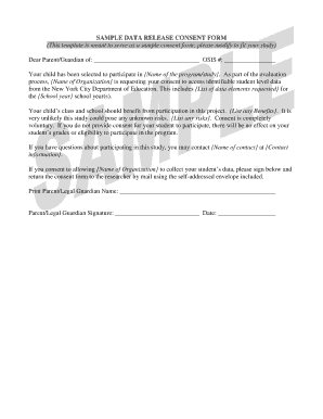 Sample Data Release Consent Form