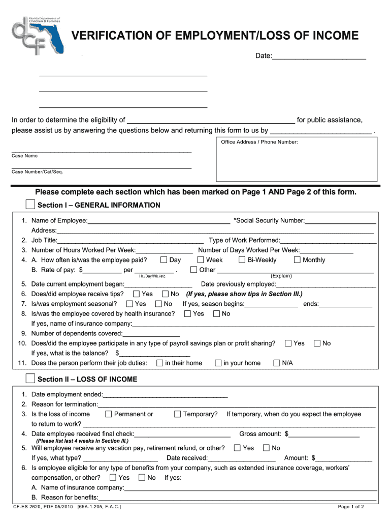 Form 266 266a Verification Of Employment