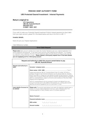 UBS Australia Direct Debit Authority Form