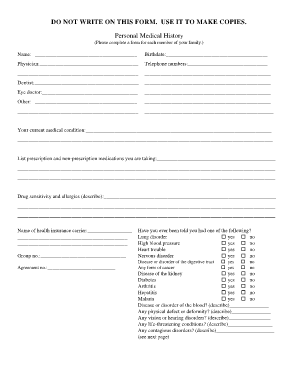 Personal Medical History Form