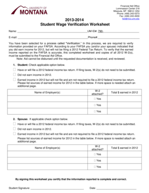 Student Wage Verification Worksheet