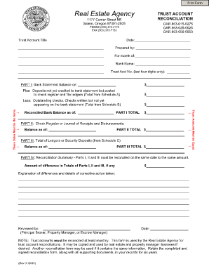 Oregon Real Estate Trust Account Reconciliation Form
