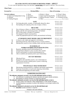 Placer County Adult Outcomes Screening Form