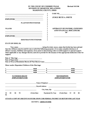 Ohio Affidavit of Income, Expenses and Financial Disclosure