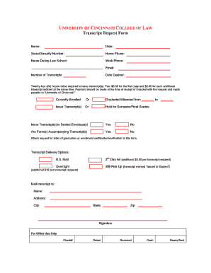 University of Cincinnati Transcript Request Form