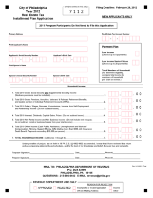 Philadelphia Real Estate Tax Installment Plan Application