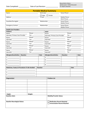 Portable Medical Summary Form