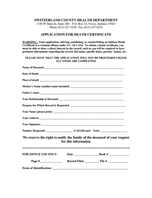 Indiana Death Certificate Application