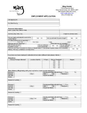 Wag Hotels Employment Application