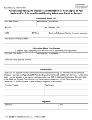 SSA-54 Form for Medicare Part B Appeal