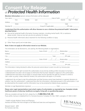 Humana Protected Health Information Release Form