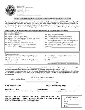 Florida Jury Duty Excusal/Postponement Form