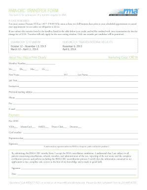 RMA-CRC Transfer Form