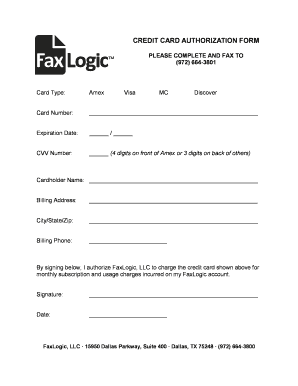 Credit Card Authorization Form